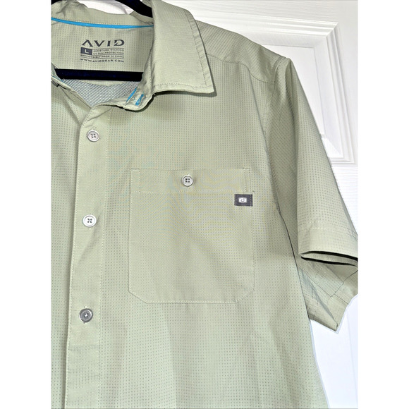 Avid Men's Fishing Shirt Short Sleeve Vented Button Up Sage‎ Green Size Large L - Picture 3 of 13